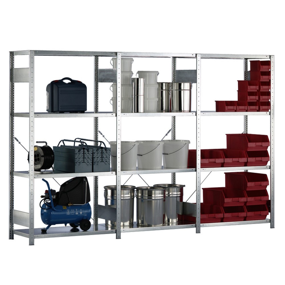 META Komplettpaket Fachbodenregal verzinkt, Fachlast 150 kg, HxBxT 2.000 x 3.068 x 436 mm