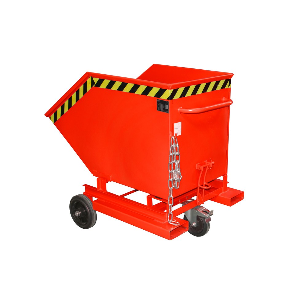 Bauer® Kastenwagen kippbar, mit Fahrwerk + Gabeltaschen, Volumen 0,4 m³, RAL 3000 feuerrot
