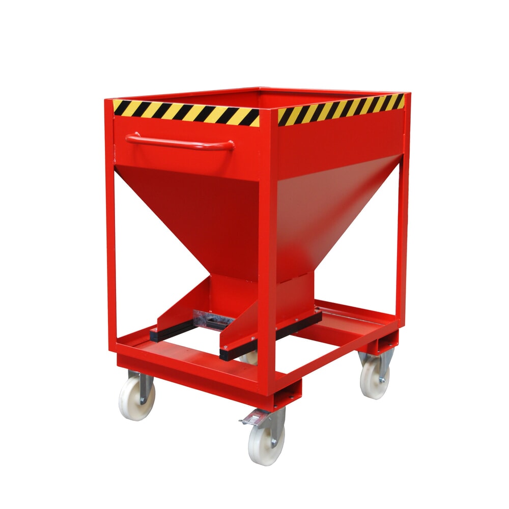 Bauer® Silobehälter, mit Schiebeverschluss, Gabeltaschen + Rollen, lackiert, Volumen 0,375 m³, RAL 3000 feuerrot