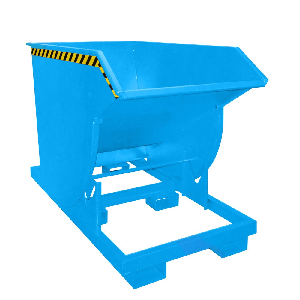 Bauer® Kippbehälter mit Abrollmechanik Premium, tiefe Bauform, lackiert, ohne Deckel, Volumen 1 m³, RAL 5012 lichtblau