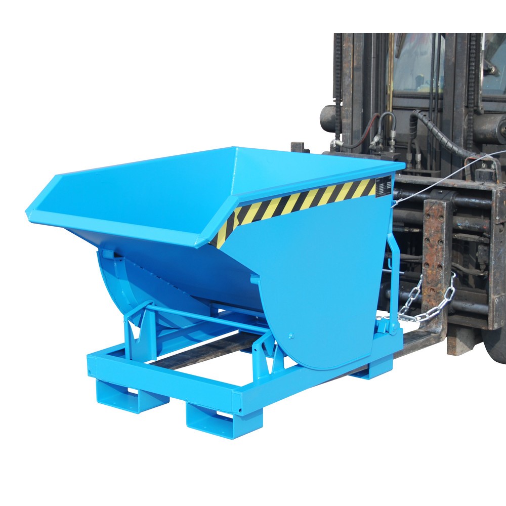 Bauer® Kippbehälter mit Abrollmechanik Premium, tiefe Bauform, lackiert, ohne Deckel, Volumen 0,3 m³, RAL 5012 lichtblau