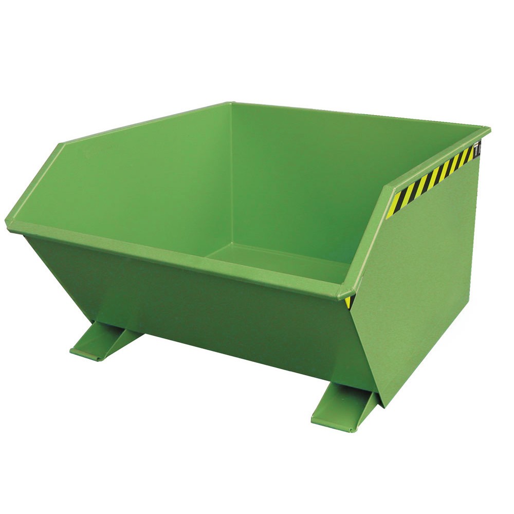 Bauer® Kippbehälter, niedrige Bauhöhe, lackiert, Volumen 1 m³, RAL 6011 resedagrün
