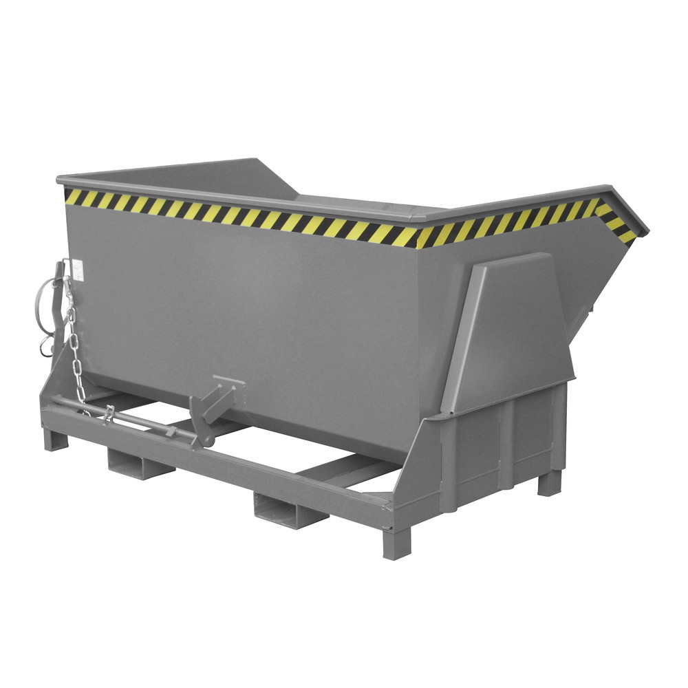 Bauer® Kippbehälter mit Abrollmechanik Premium, breite Bauform, lackiert, ohne Deckel, Volumen 1,5 m³, RAL 7005 mausgrau