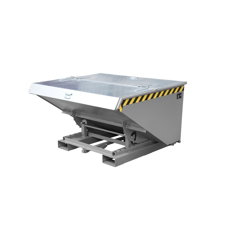 Bauer® Kippbehälter mit automatischer Abrollmechanik, TK 1.000 kg, lackiert, Volumen 0,9 m³, RAL 7005 mausgrau