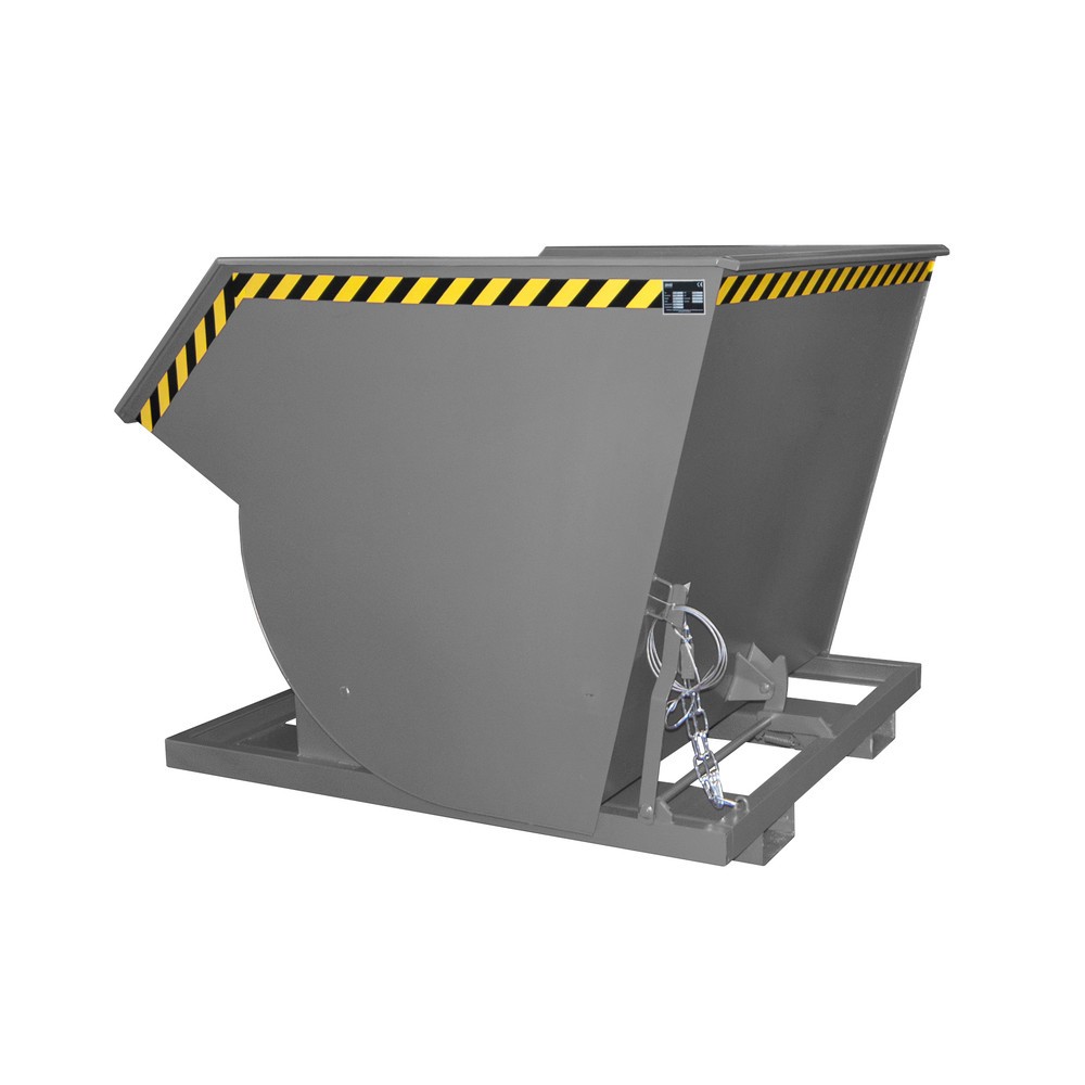 Bauer® Kippbehälter mit Abrollmechanik Premium, tiefe Bauform, lackiert, ohne Deckel, Volumen 2 m³, RAL 7005 mausgrau