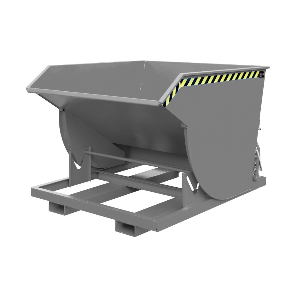 Bauer® Kippbehälter mit Abrollmechanik Premium, tiefe Bauform, lackiert, ohne Deckel, Volumen 1,5 m³, RAL 7005 mausgrau