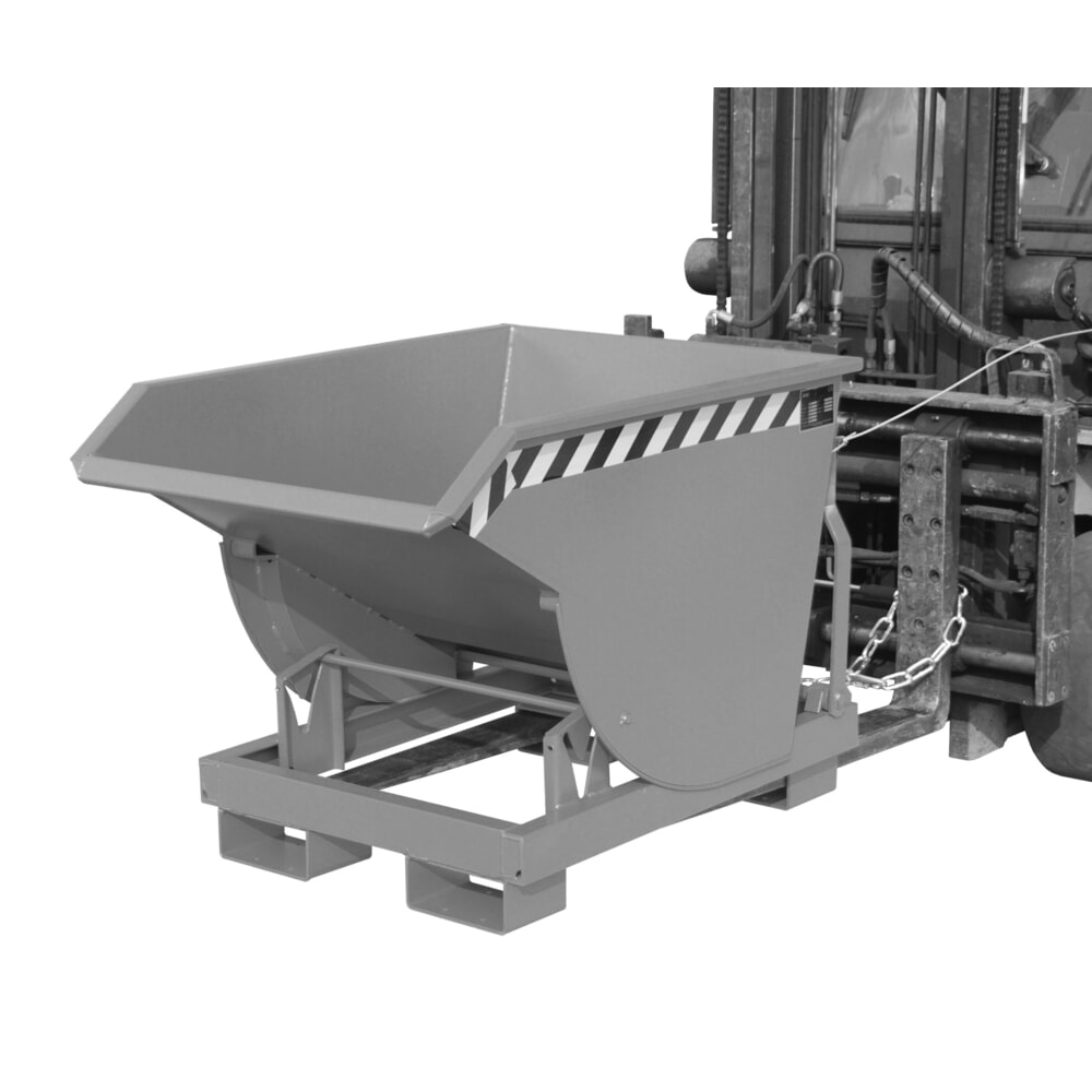 Bauer® Kippbehälter mit Abrollmechanik Premium, tiefe Bauform, lackiert, ohne Deckel, Volumen 0,3 m³, RAL 7005 mausgrau