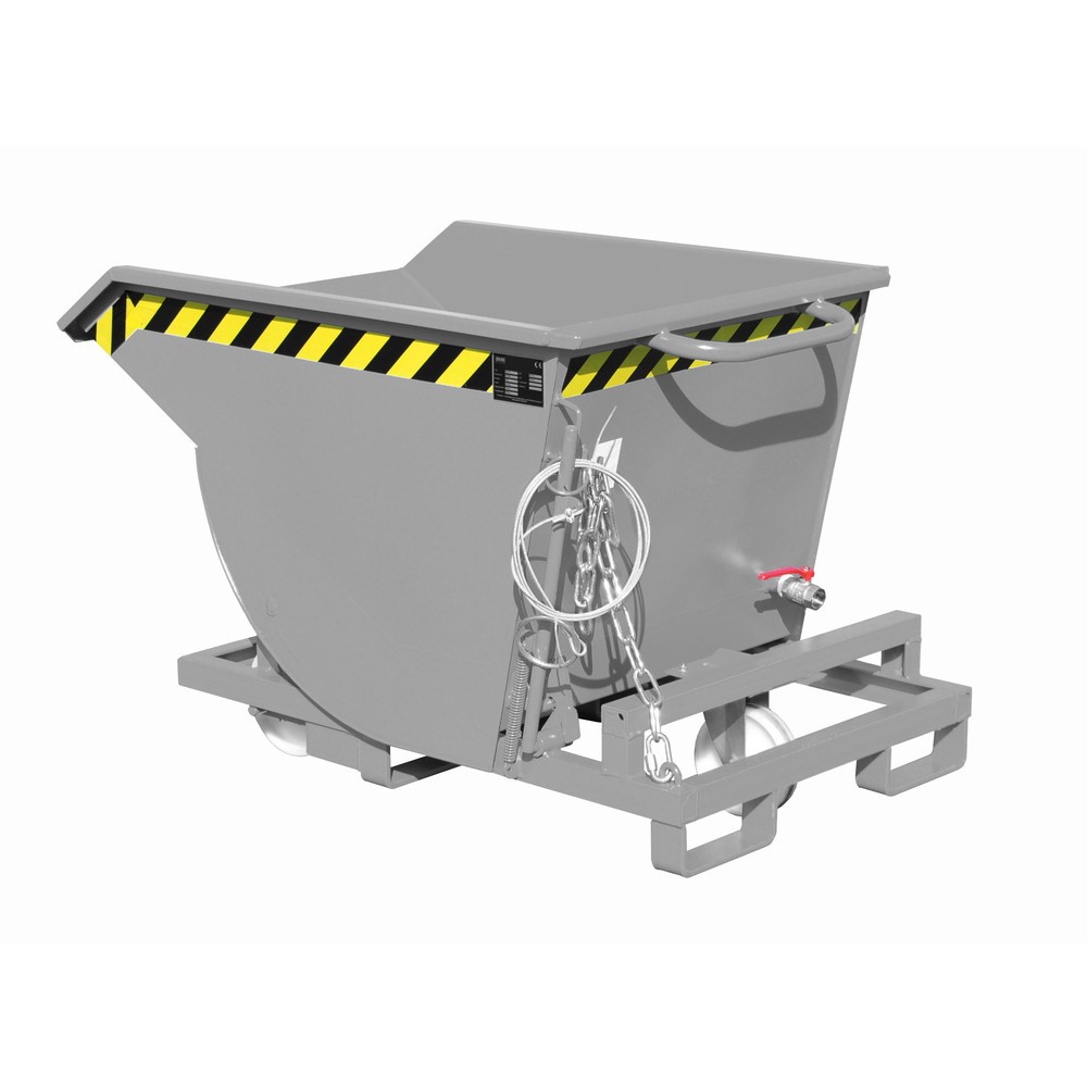Bauer® Späne-Kippbehälter mit Abrollmechanik und Rollensatz, niedrige Bauhöhe, mit Einfahrtaschen, lackiert, Volumen 0,3 m³, RAL 7005 mausgrau