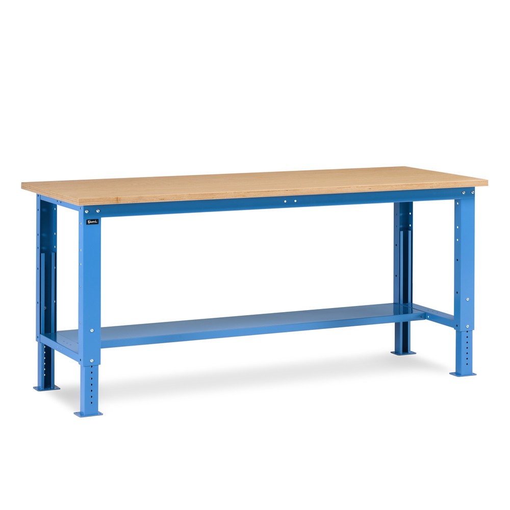 Fami Werkbank, höhenverstellbar, TK 1.000 kg, HxBxT 740-1.110 x 2.000 x 750 mm, RAL 5012 lichtblau