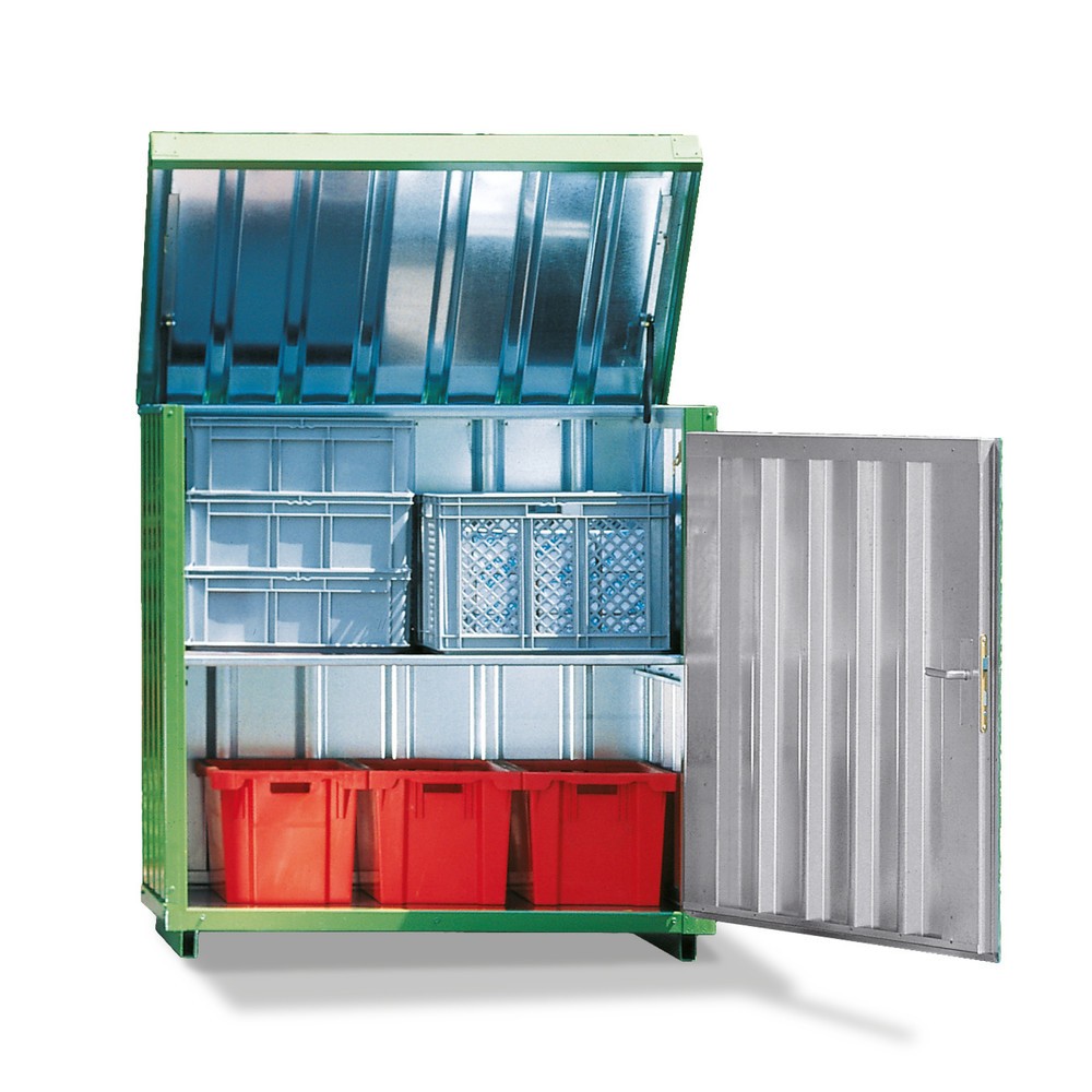 FLADAFI® Magazinbox mit hochklappbarem Dach, HxBxT 1.470 x 1.420 x 1.490 mm, mit Sperrholzboden