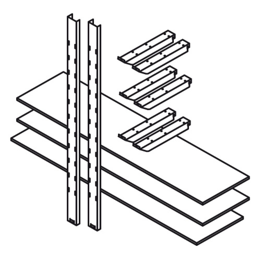 Lagerregal für FLADAFI® Materialcontainer, 3 Böden à 2.000 x 500 mm