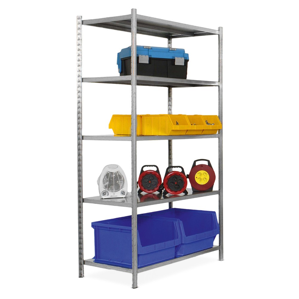 ManOrga Fachbodenregal verzinkt mit 6 Spanplattenböden, Fachlast 216 kg, HxBxT 2.500 x 1.290 x 620 mm