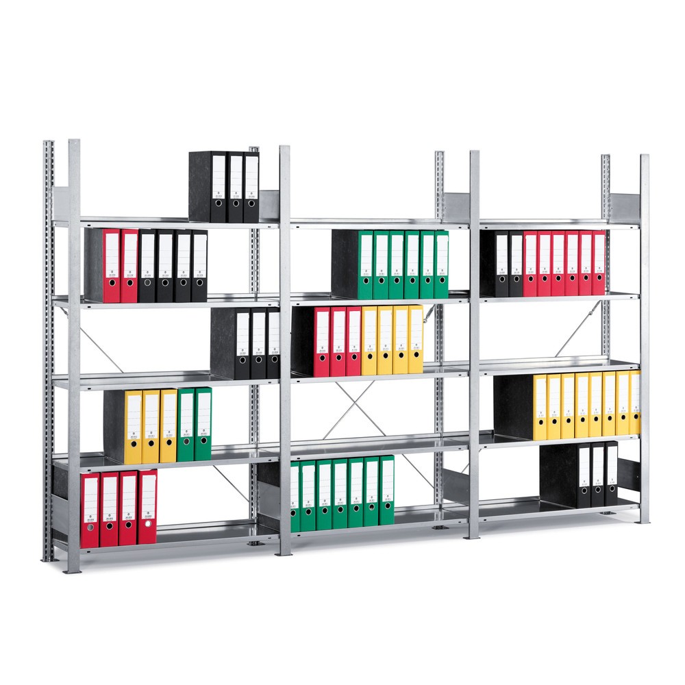 META Aktenregal AF, doppelseitig, ohne Abdeckboden, FL 80 kg, lichtgrau, HxBxT 2.200 x 750 x 600 mm
