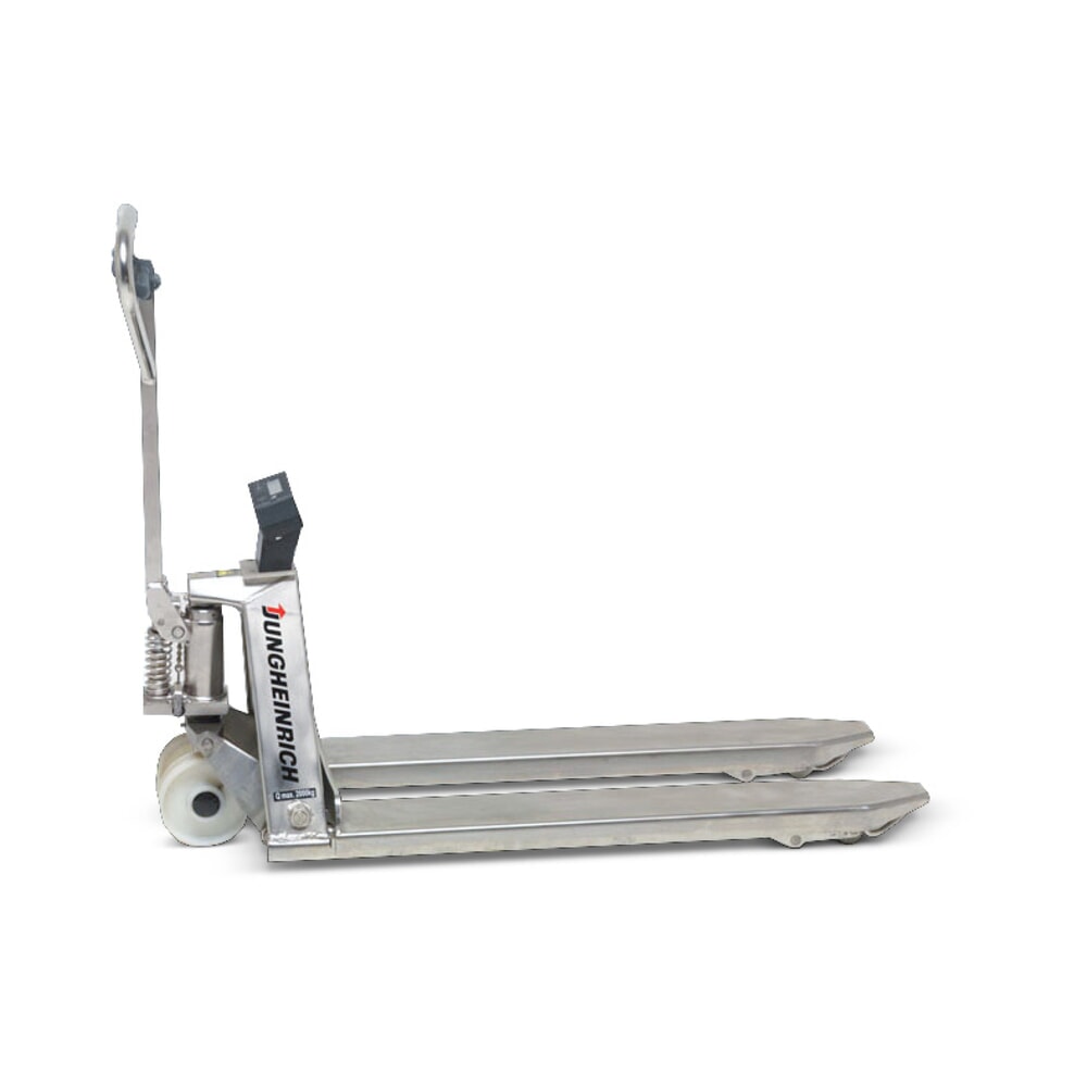 Jungheinrich™ Edelstahl-Hubwagen mit Waage AMW I20, Tragfähigkeit 2.000 kg, 1 kg-Schritte