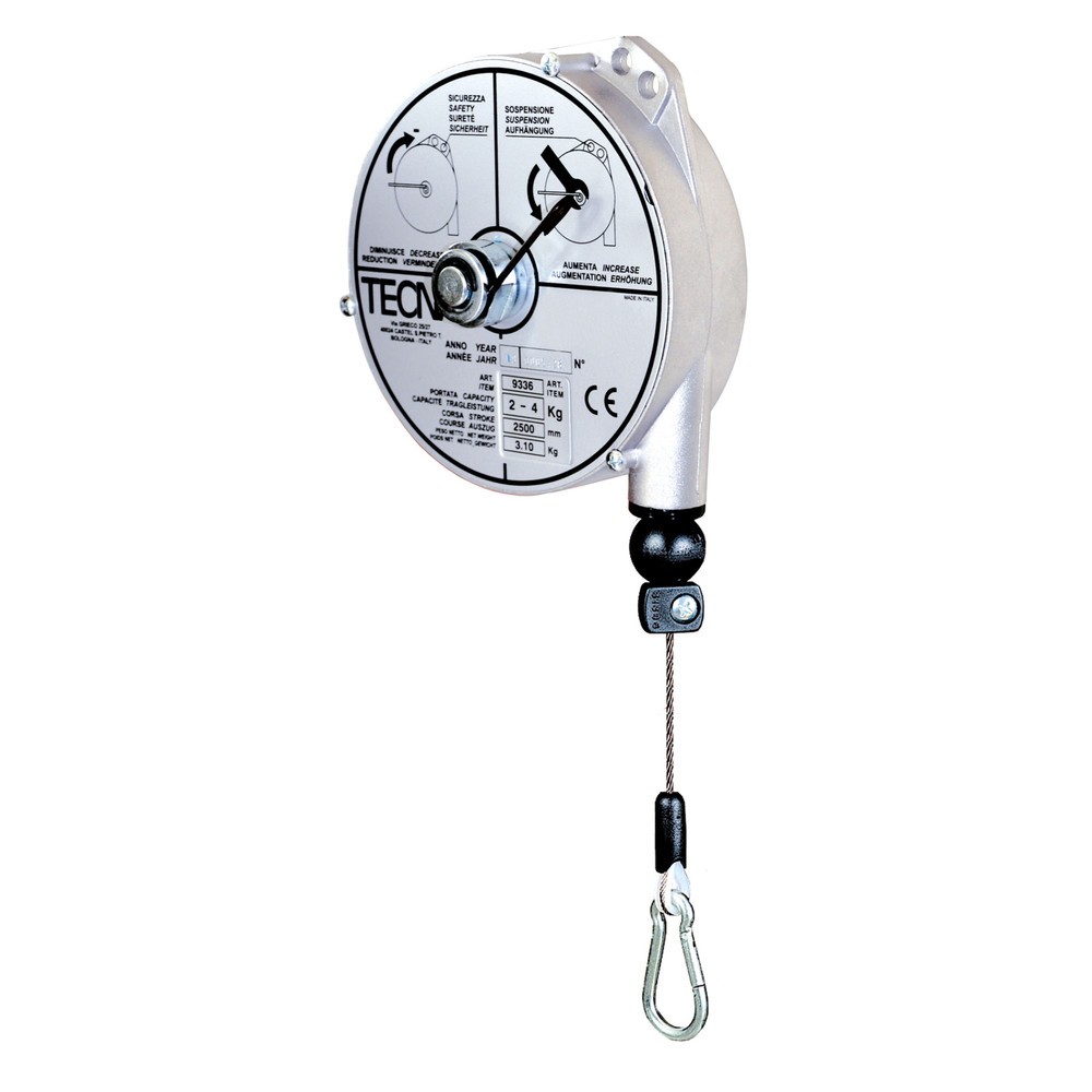 Federzug, ohne Arretierung, Aluminiumgehäuse, Seilauszug 4,5 m, TK 10-14 kg