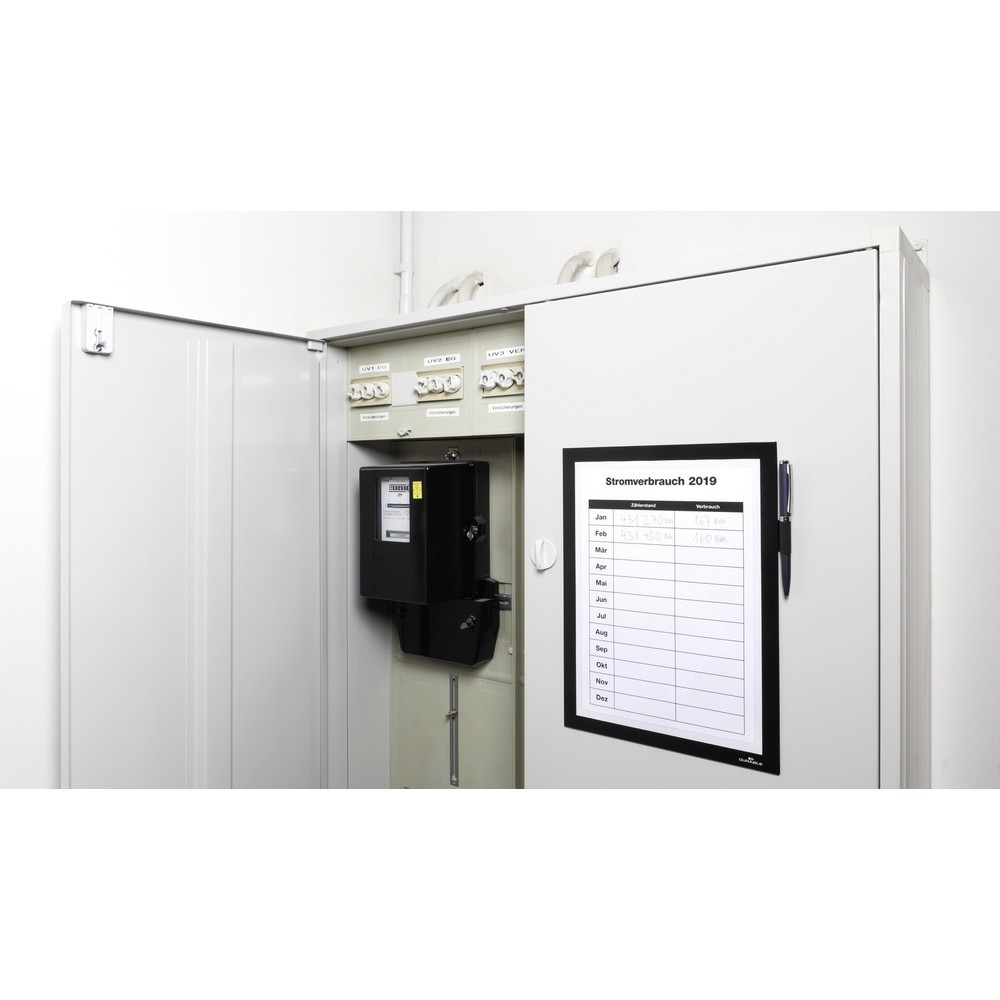 DURABLE Info-Rahmen DURAFRAME® MAGNETIC NOTE A4, offener Magnetrahmen für metallische Oberflächen, mit Stifthalter, schwarz