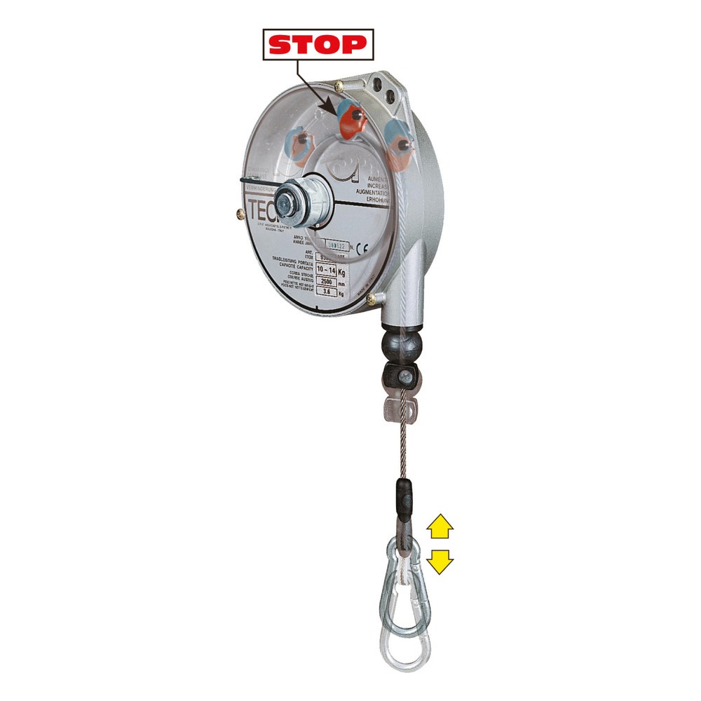 Federzug, mit Arretierung, Aluminiumgehäuse, Seilauszug 4,5 m, TK 2-4 kg