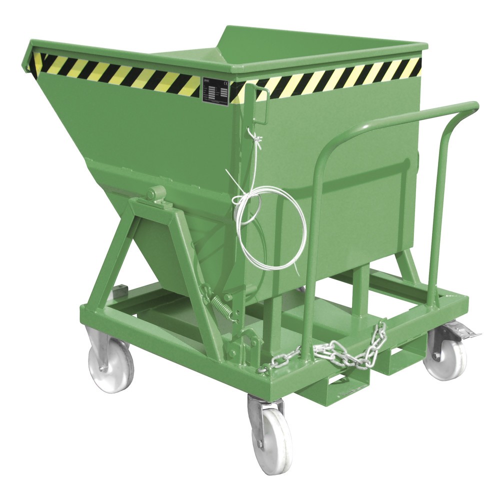Bauer® Kippmulde mit Radausstattung und Schiebebügel, 400 l, RAL 6011 resedagrün