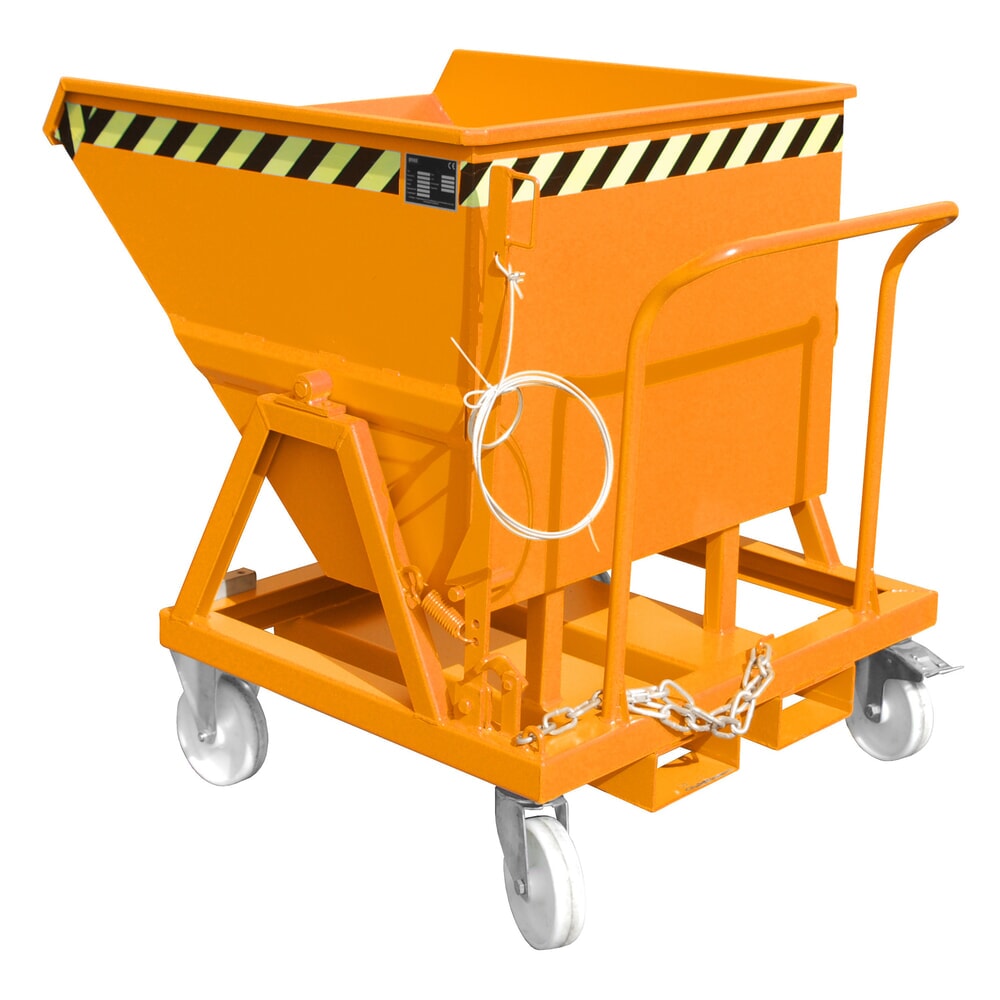 Bauer® Kippmulde mit Radausstattung und Schiebebügel, 400 l, RAL 2000 gelborange