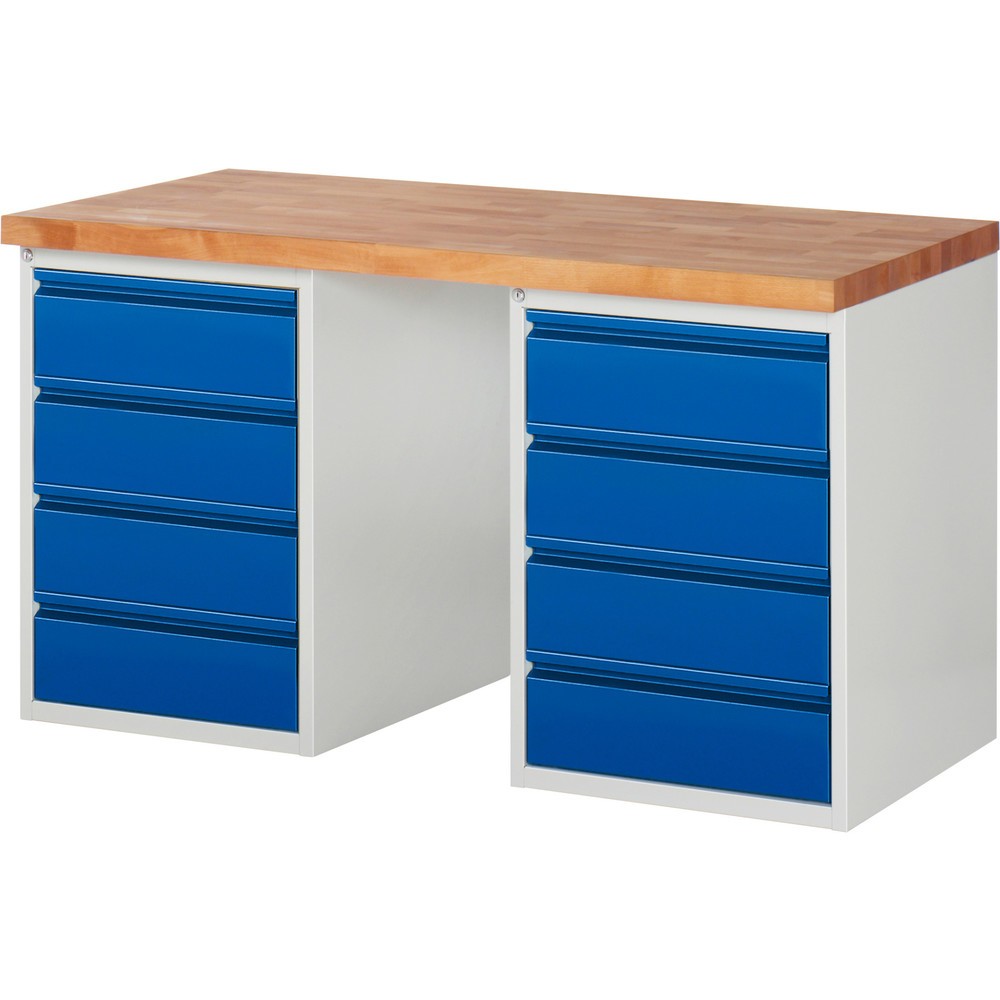 Steinbock® Werkbank Selection, mit 2x 4 Schubladen, HxBxT 840 mm x 1.500 mm x 700 mm, RAL 7035/5010
