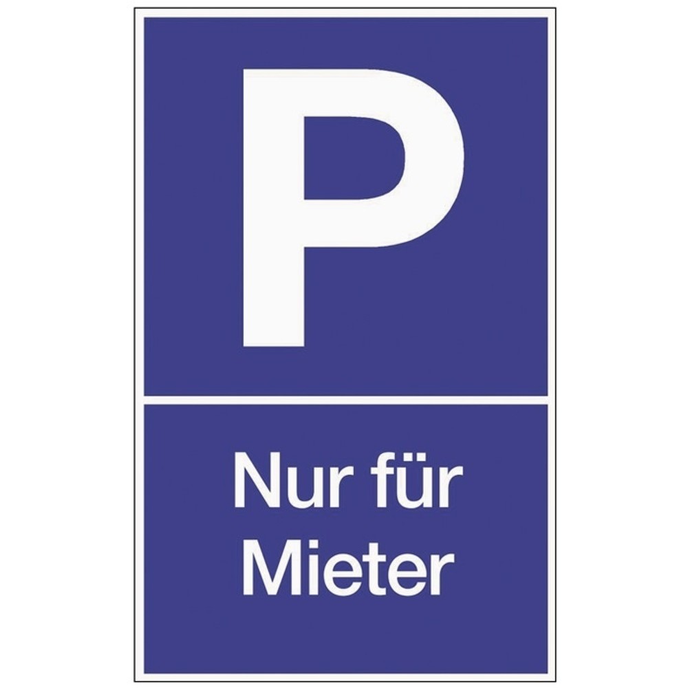 Parkplatzbeschilderung, L250xB400 mm, Parken für Mieter, Kunststoff blau/weiss
