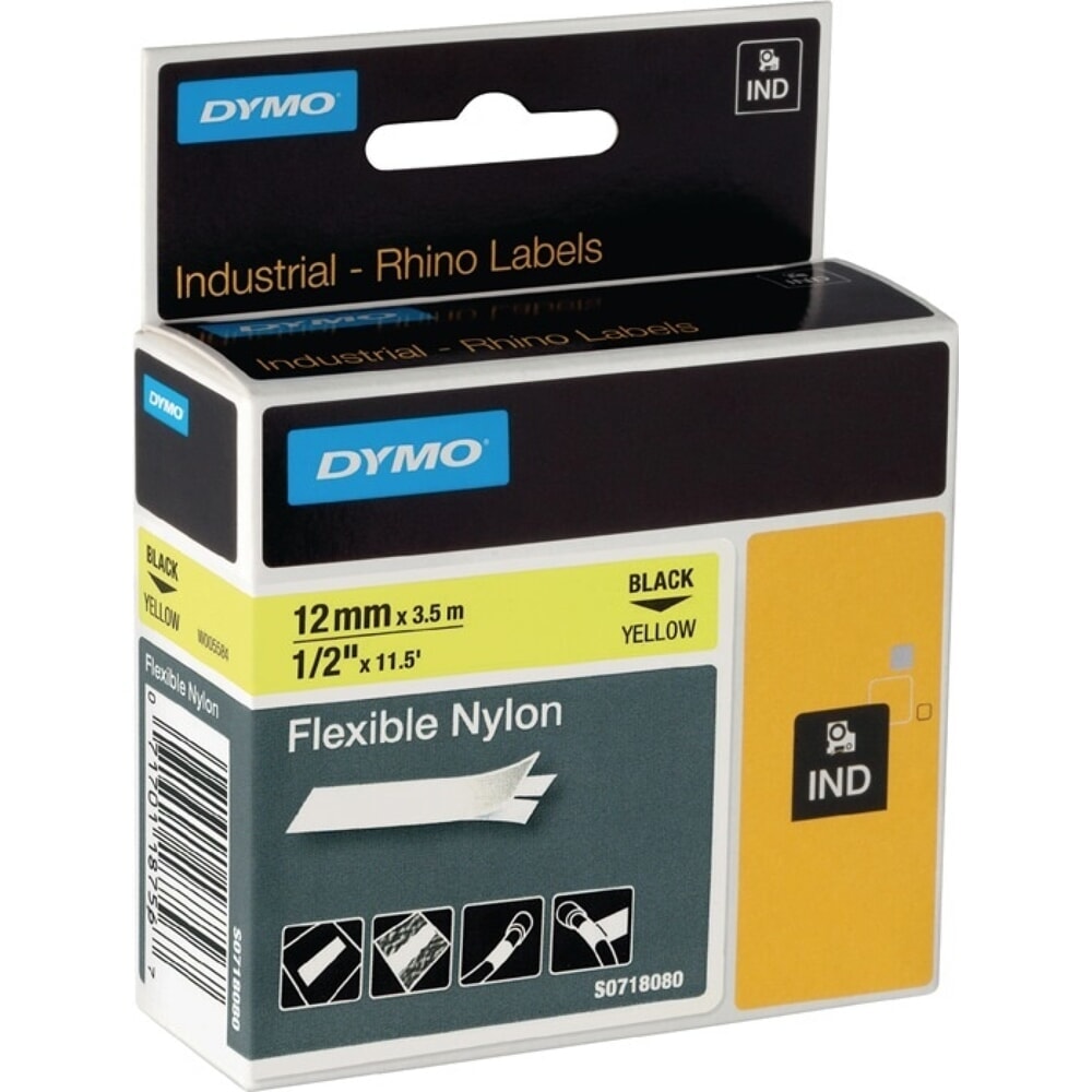 DYMO Schriftband, flexibles Nylonband, Bandbreite 12 mm Bandlänge 3,5 m, schwarz auf gelb
