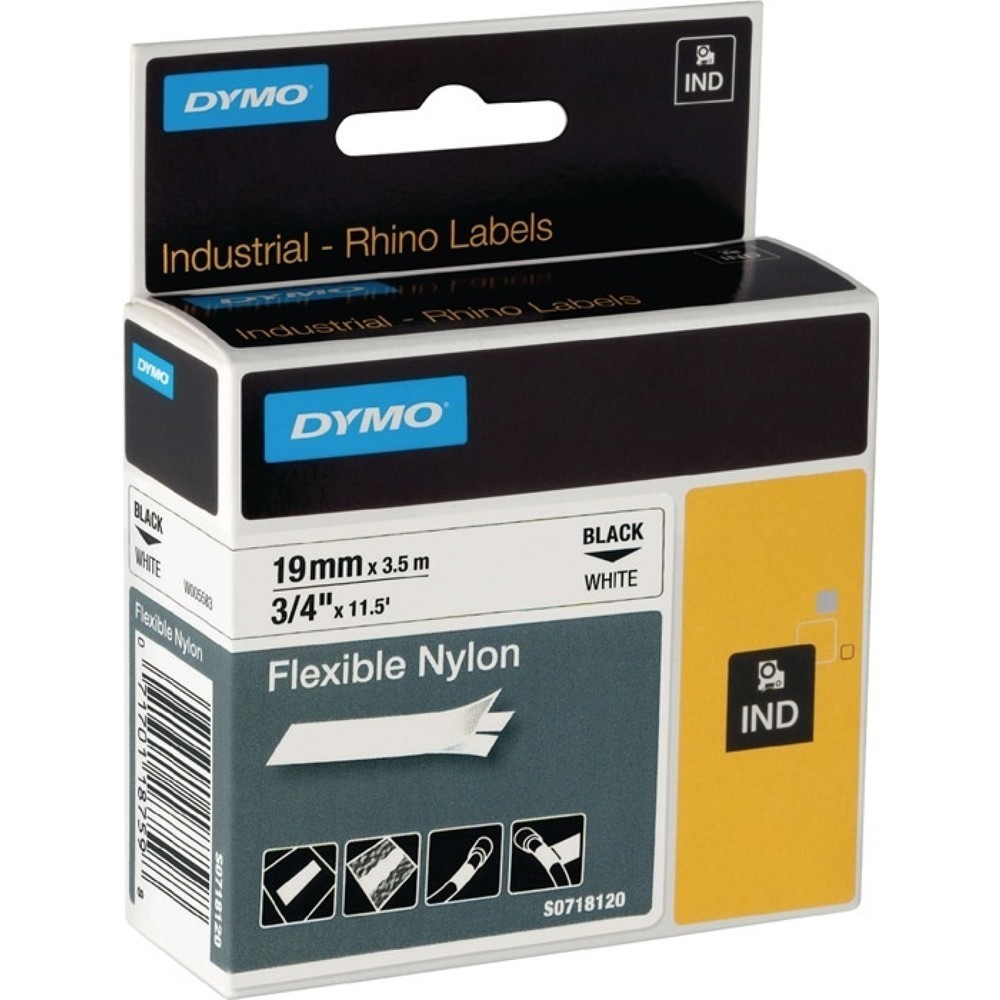 DYMO Schriftband, flexibles Nylonband, Bandbreite 19 mm Bandlänge 3,5 m, schwarz auf weiss