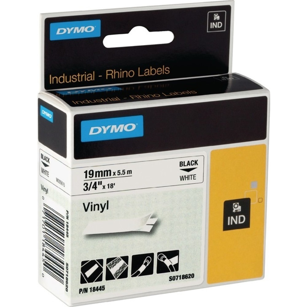 DYMO Schriftband, Vinylband, Bandbreite 19 mm Bandlänge 5,5 m, schwarz auf weiss