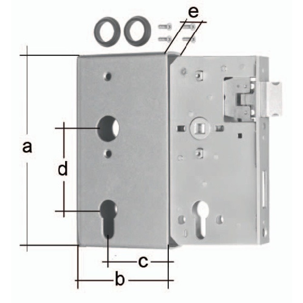 GAH Schlosskasten, Mass A172xB94xC60 mm Mass E 30 mm, DIN links / rechts, Dornmass 60 mm