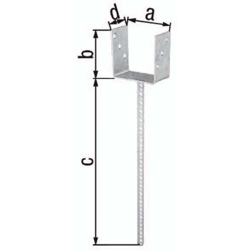 GAH U-Pfostenträger ETA-10/0210, feuerverzinkt, 101x100x400x60mm, mit extra langem Betonanker