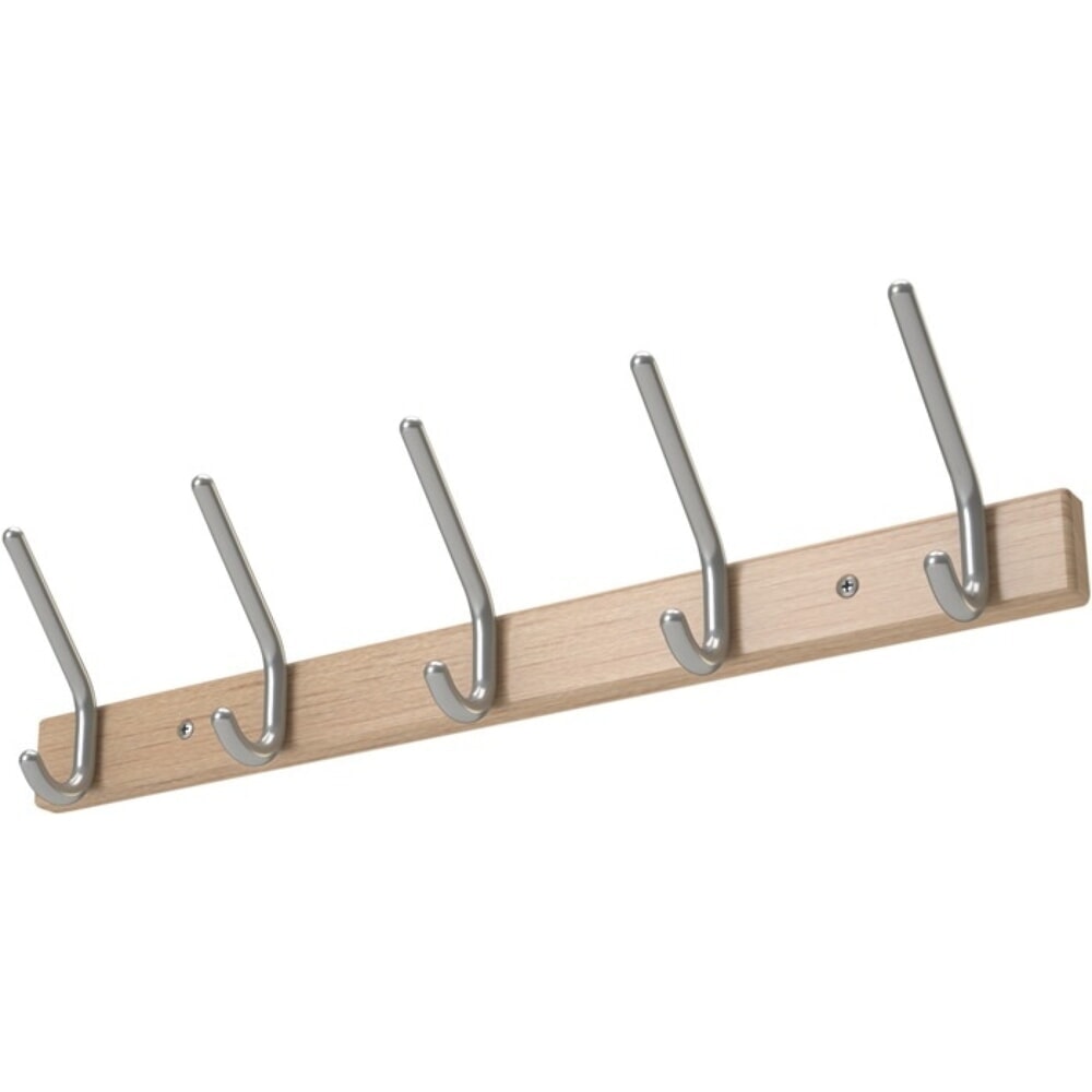 Wandgarderobe, 5 Hut-/5 Mantelhaken Länge 700 mm, Holzprofil Buche, Hakenabstand 150 mm Haken Alu