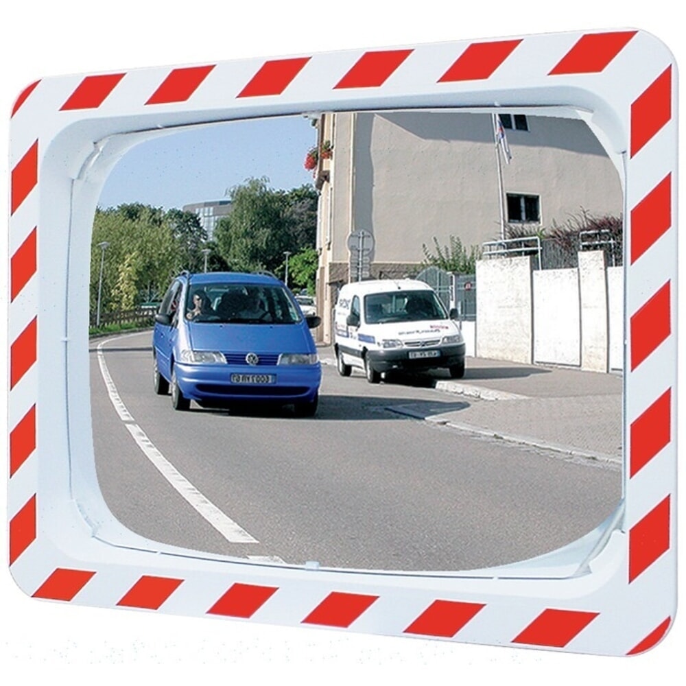 SPL Verkehrsspiegel, für 2 Richtungen, H600xB800mm Kunststoff, rot/weiss, 20 m