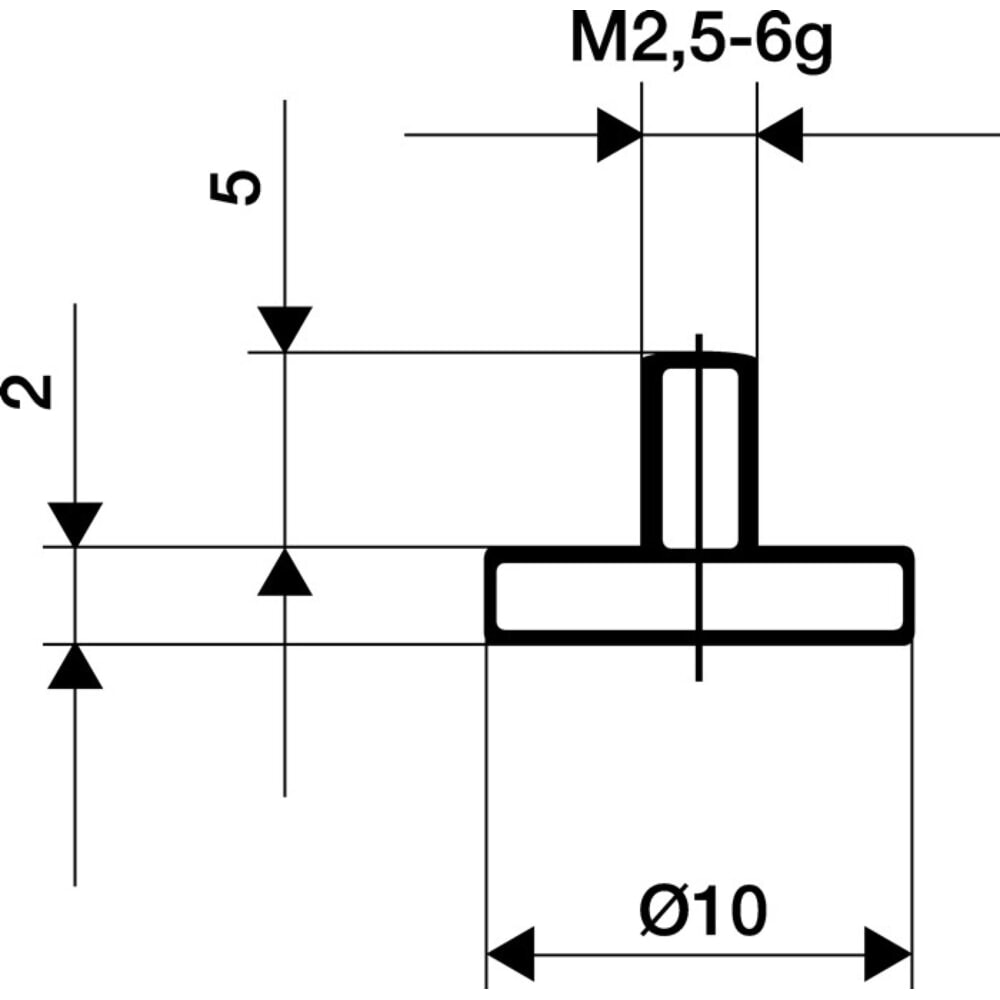 KÄFER Messeinsatz, M2,5 Hartmetall, Ø 10 mm plan, passend zu Messuhren