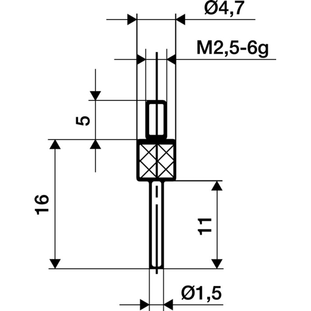 KÄFER Messeinsatz, M2,5 Hartmetall, Ø 1,5 mm Länge 11 mm Stift, passend zu Messuhren