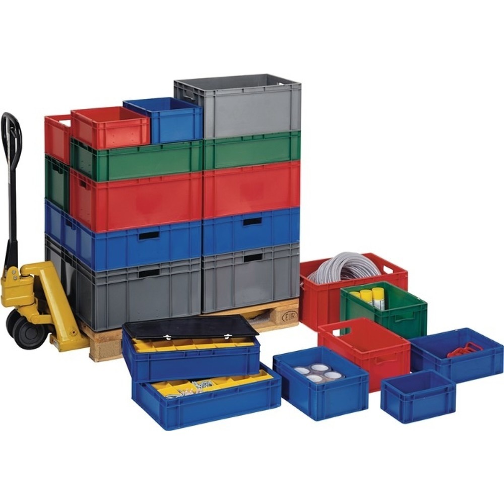 LA-KA-PE Eurobox, rot PP Durchfassgriff, L400xB300xH320mm, Seitenwände geschlossen