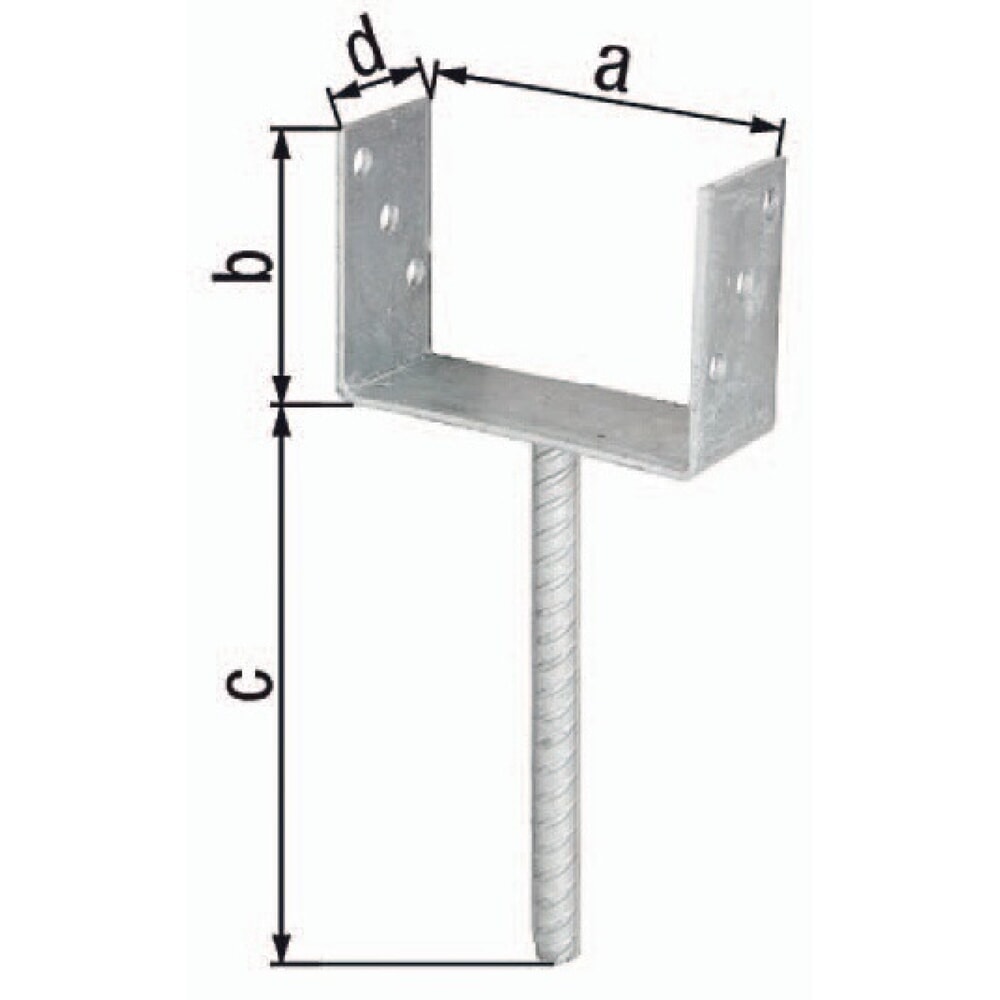 GAH U-Pfostenträger ETA-10/0210, feuerverzinkt, 71x100x200x60mm, mit Betonanker aus Riffelstahl