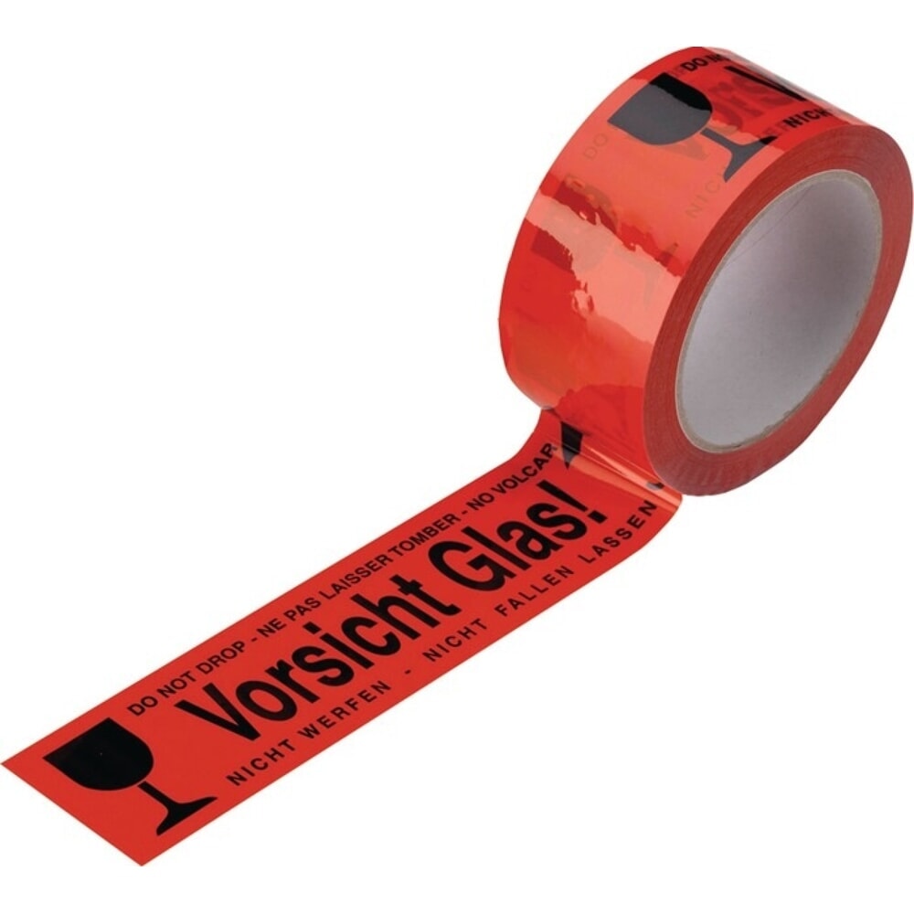 ENVIROPACK Warnklebeband PVC, Länge 66 m, Breite 48 mm, Vorsicht Glas, Rolle, rot