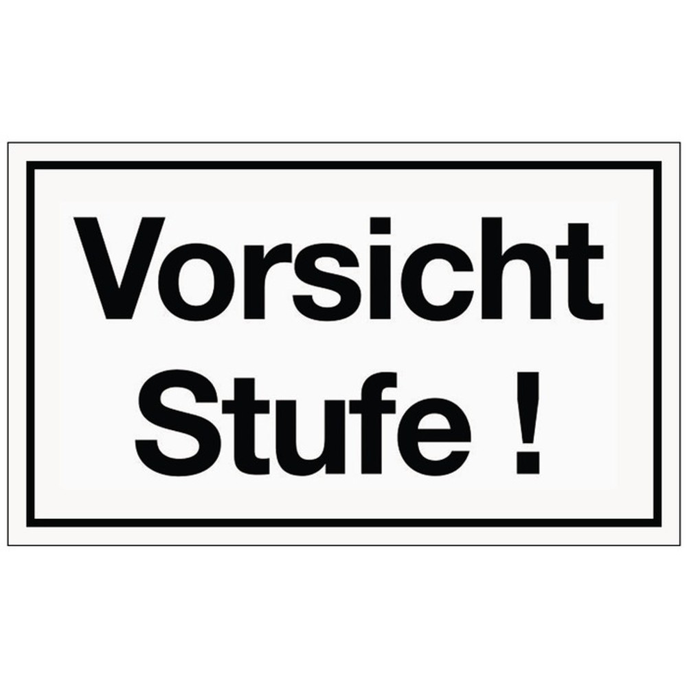 Hinweiszeichen, L250xB150 mm weiss schwarz, Vorsicht Stufe Kunststoffschild, Kunststoff
