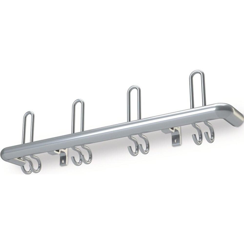 Wandgarderobe, 3 Hut-/6 Mantelhaken Länge 600 mm, Aluminium F1 naturfarbig, Hakenabstand 200 mm
