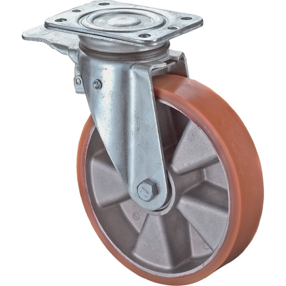 BS ROLLEN Lenkrolle mit Totalfeststeller, mit Anschraubplatte Kugellager, Rad-Ø 125 mm Tragfähigkeit 200 kg, Guss-Polyurethanbandage
