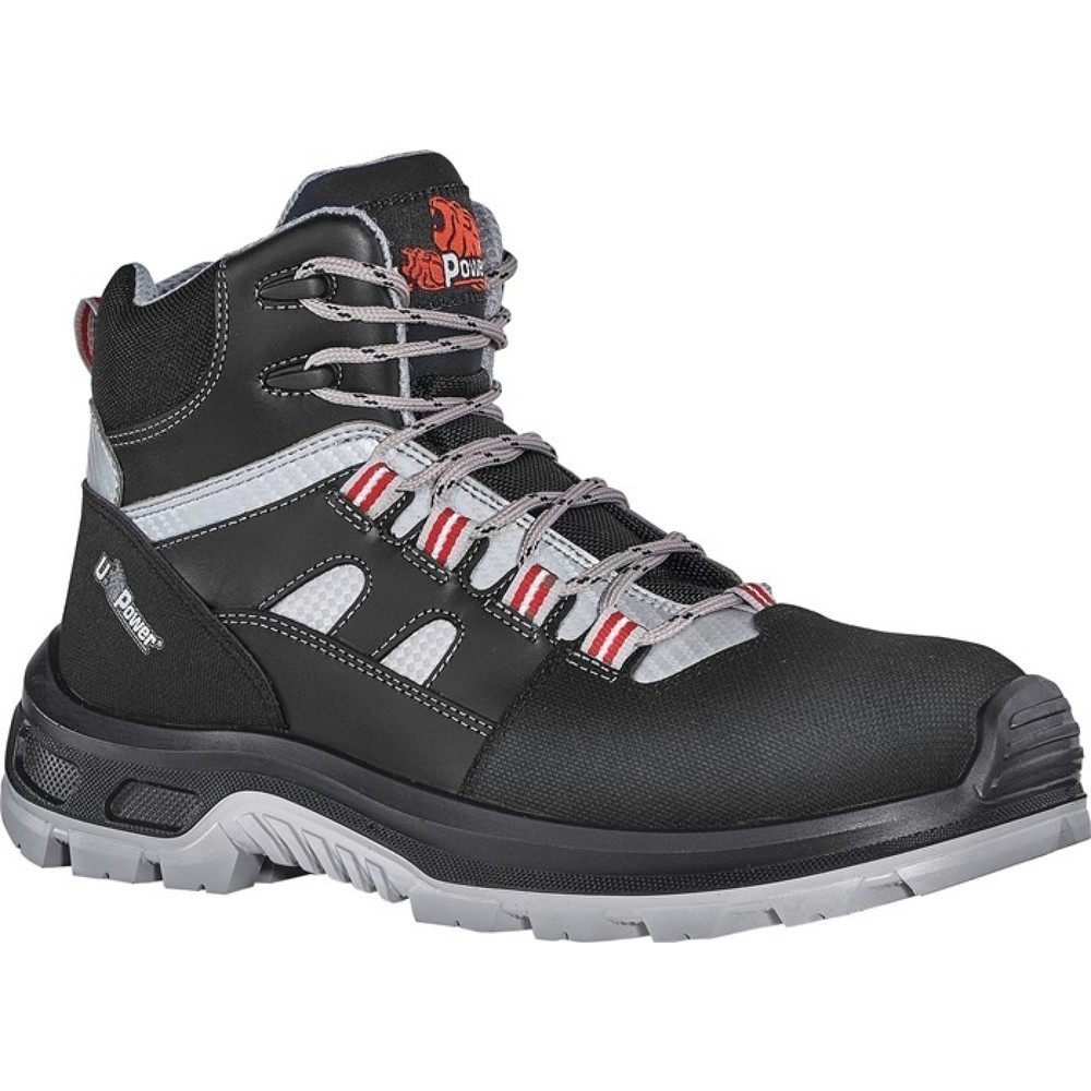 U.POWER Sicherheitsstiefel Cross, S3 SRC EN ISO 20345, Grösse 44 schwarz/grau/rot, Veloursleder/Meshmaterial