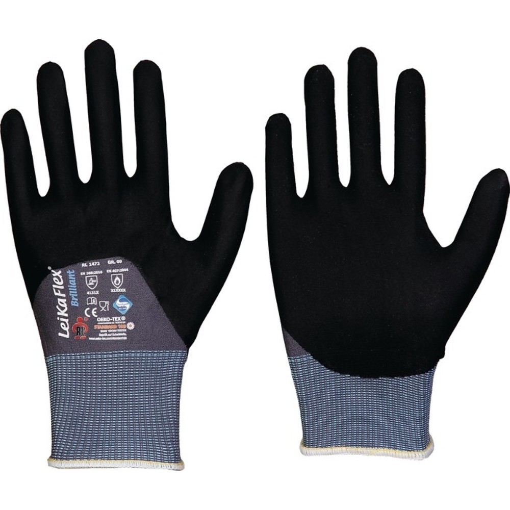 LEIPOLD Handschuhe LeikaFlex® Brilliant, PSA-Kategorie II, Grösse 11 grau/schwarz, 12 Paar