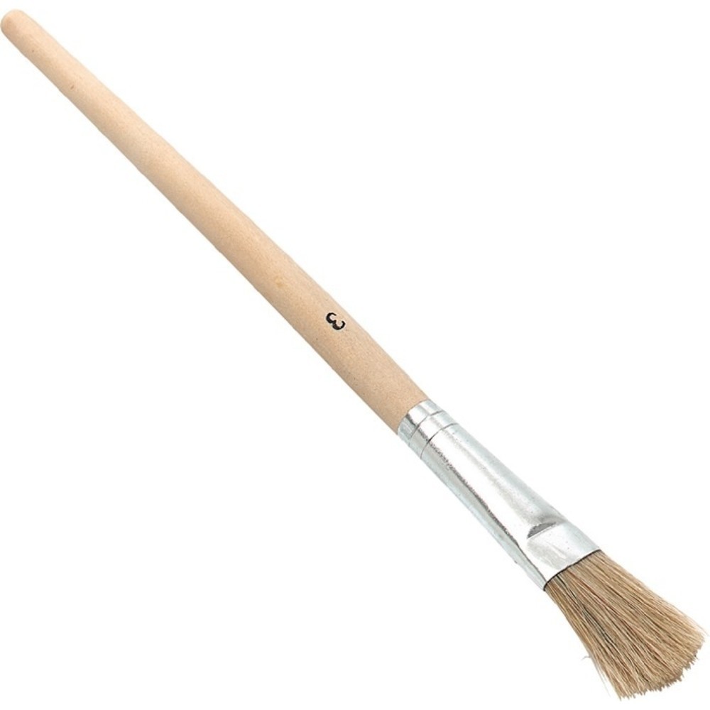 Emaillelackpinsel, Grösse 1 helle Borste, Länge 195 mm Breite 12 mm Höhe 5 mm, Weissblech roher Holzstiel