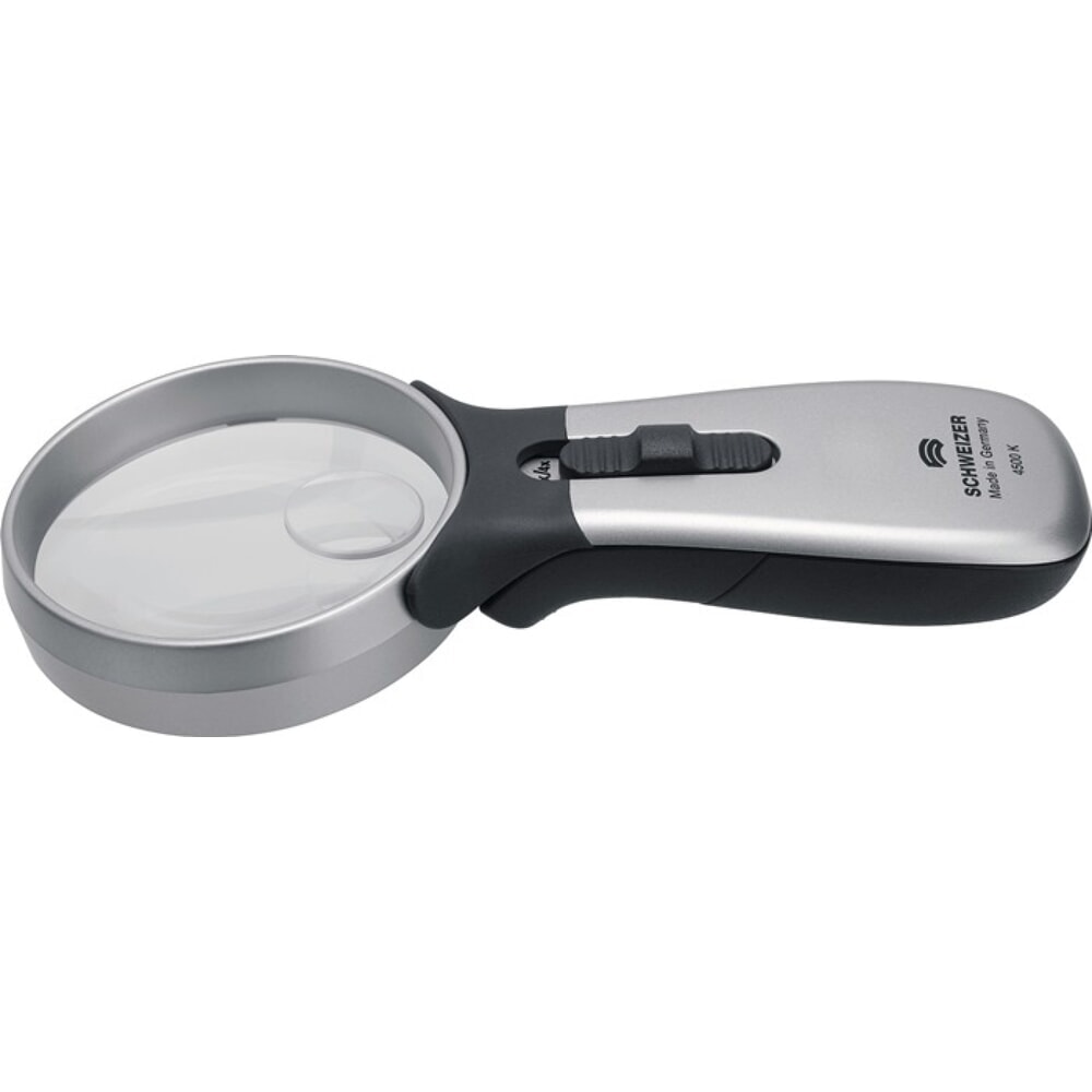 SCHWEIZER Handleuchtlupe Tech-Line CLASSIC, LED, Vergrösserung 2x/4x, Linsen-Ø 70/20 mm