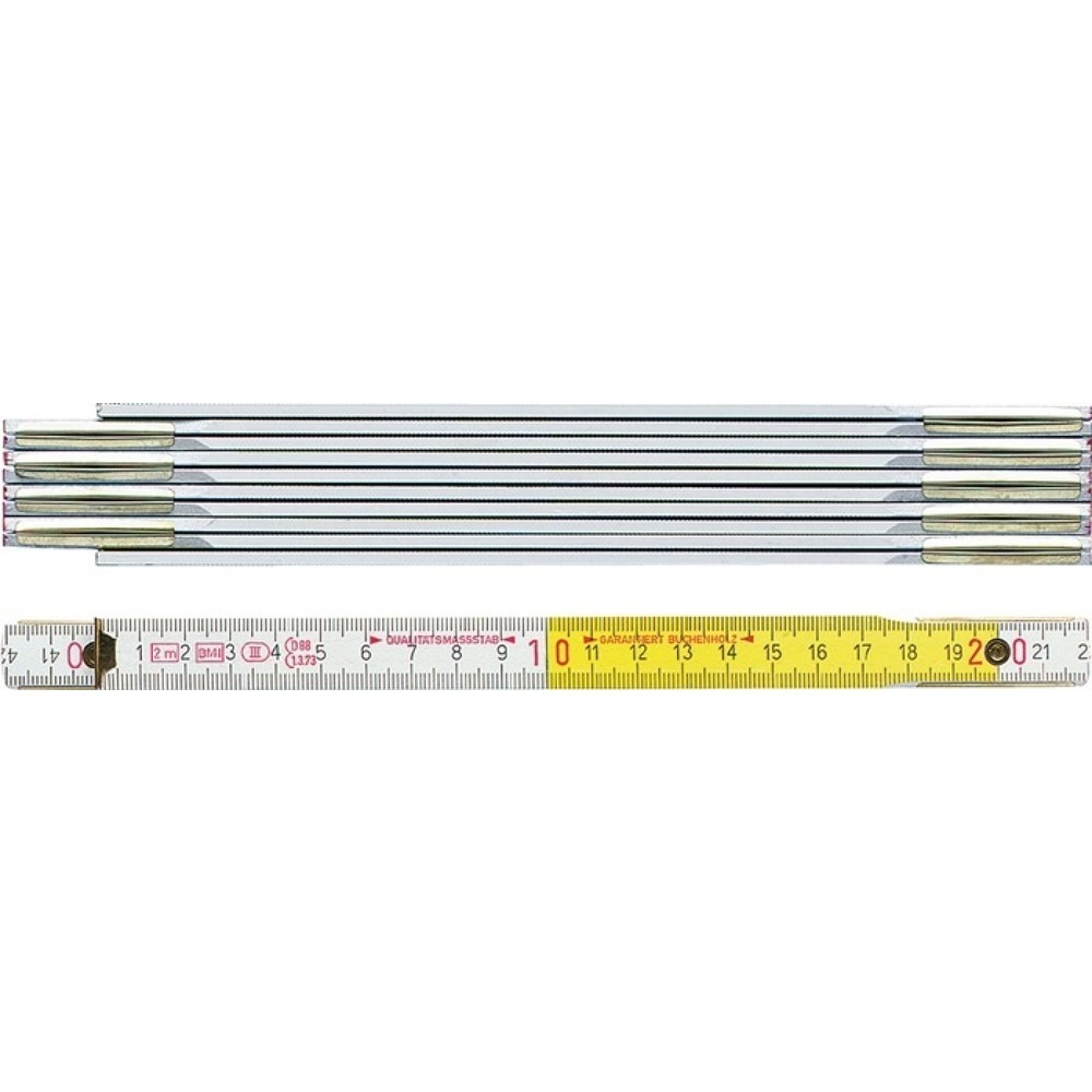 BMI Gliedermassstab 9802, mm/cm EG III, Länge 2 m Breite 16 mm, Buche weiss-gelb