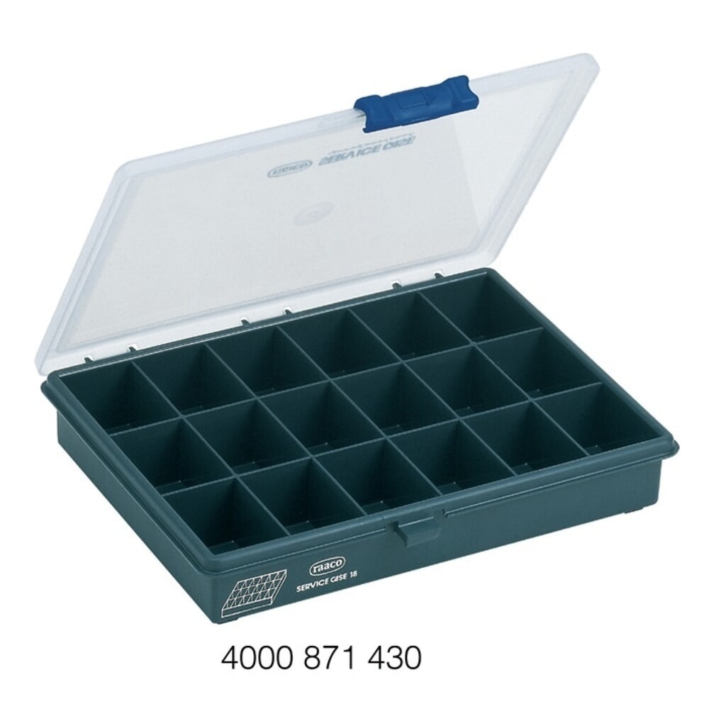 raaco Sortimentskasten, 18 Fächer, B240xT195xH43mm, transparent dunkelblau