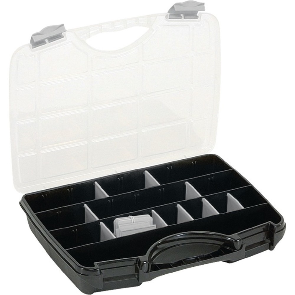 raaco Sortimentskasten, max. 25 Fächer 21 lose Trennwände, B460xT350xH81mm, transparent schwarz