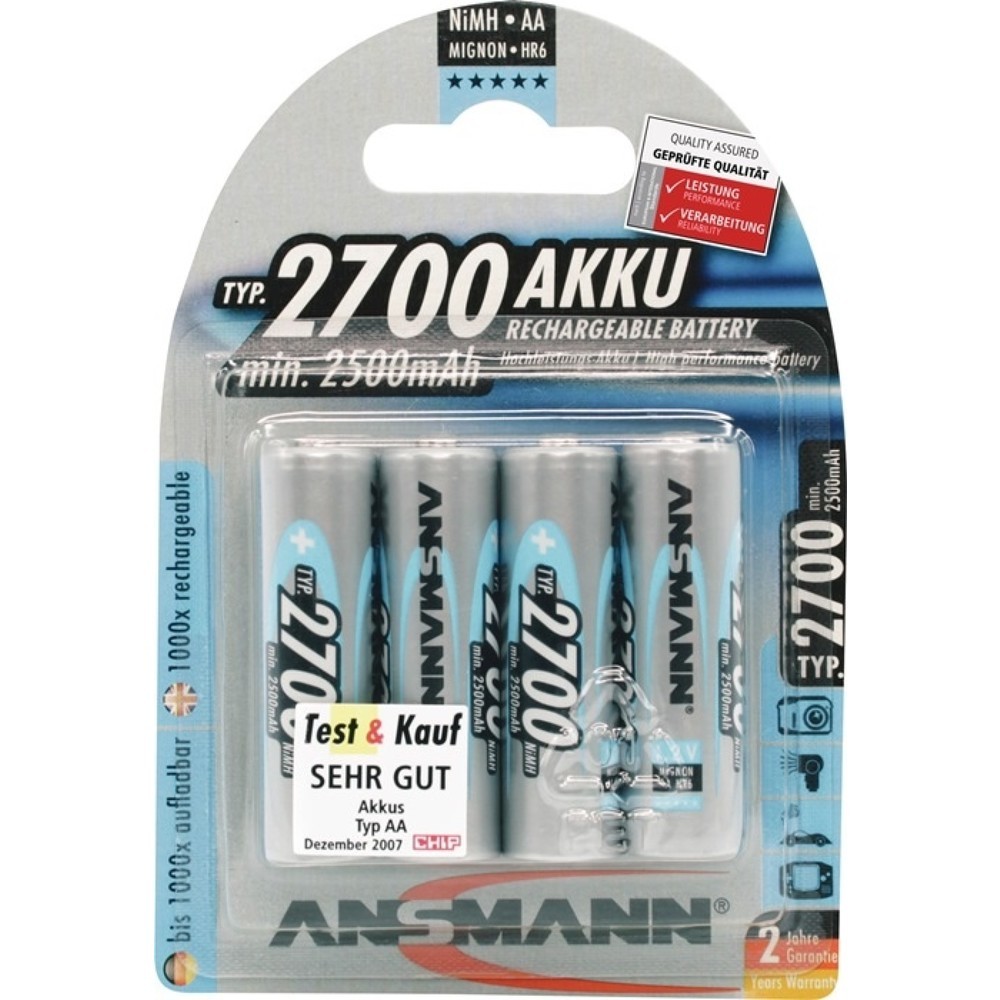 ANSMANN Akkuzelle, R6-AA-Mignon HR6, 1,2 V 2700 mAh, 4St./Blister, 4