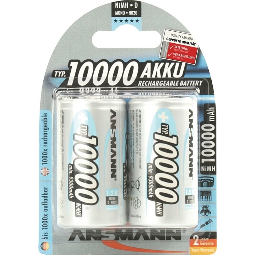 ANSMANN Akkuzelle, R20-D-Mono HR20, 1,2 V 10000 mAh, 2St./Blister, 2