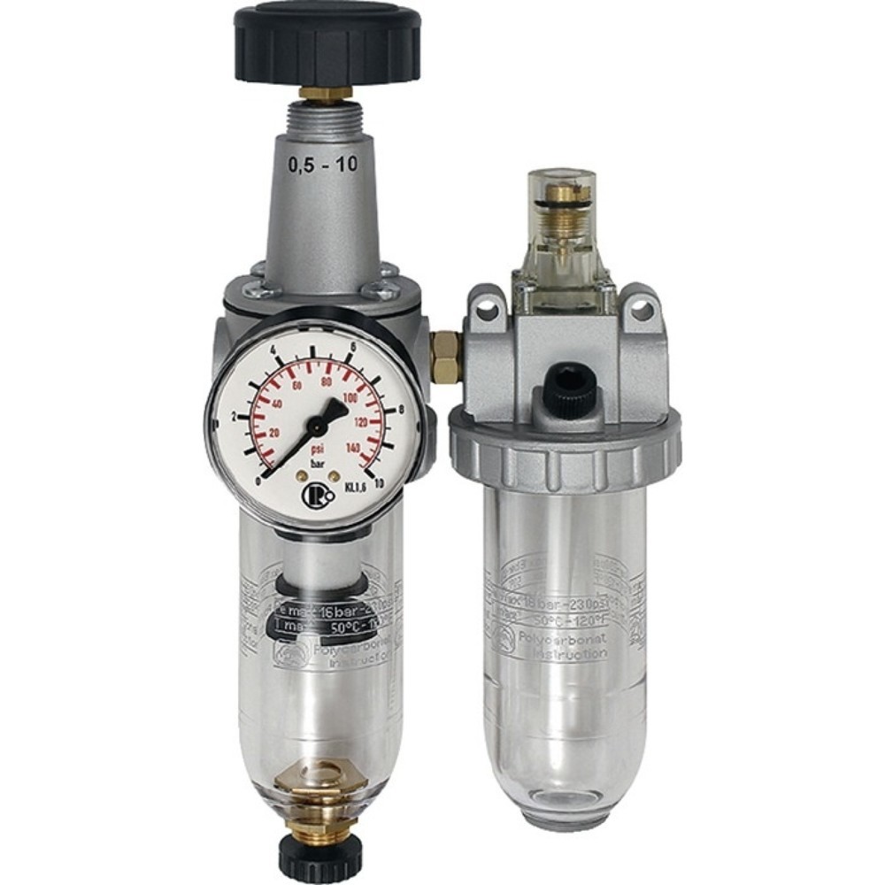 RIEGLER Wartungseinheit Standard, BG I 2-tlg., Gewinde G 1/4 ″ halbautomatisch, 600 l/min Breite 117 mm